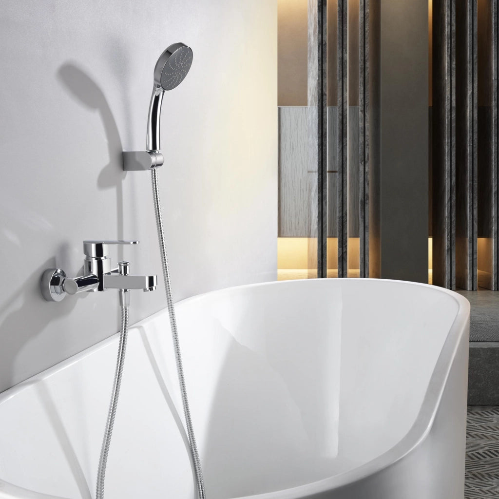 IMEX Miscelatore vasca-doccia cromato in ottone e zama con tubo flessibile metallo 180 cm supporto maniglia doccia ABS maniglia rotonda cartuccia ceramica Ø35 mm serie ROMA Imex-BDR001-4