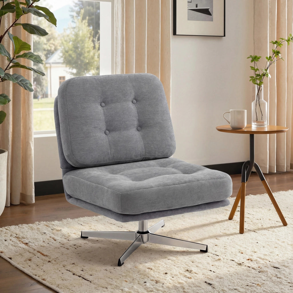 Poltrona girevole imbottita con cuscino e gambe in metallo ¨C zephmum ¨C grigio chiaro