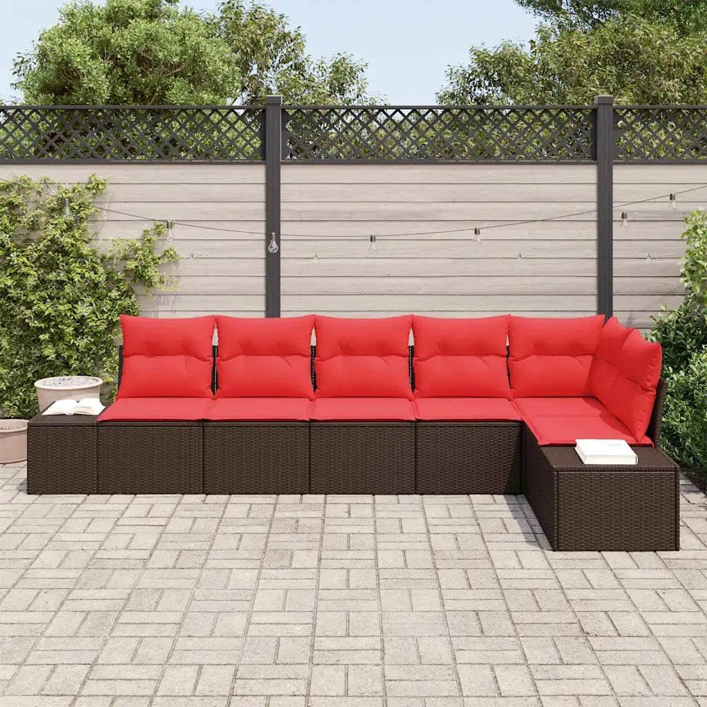 Set Divano da Giardino con cuscino 6 pcs Marrone polyrattan 3347084