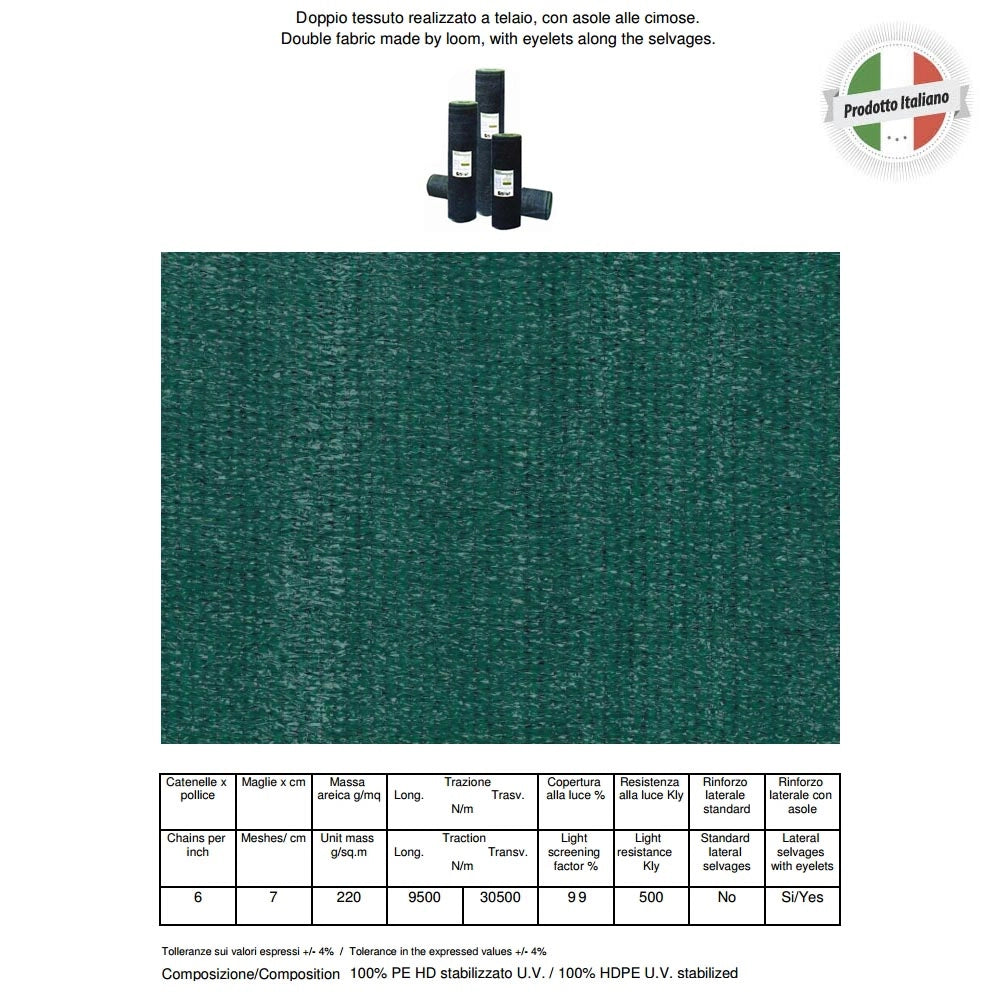 Rete ombreggiante verde scuro 100% ombra totale doppio tessuto 1 h x 100 metri