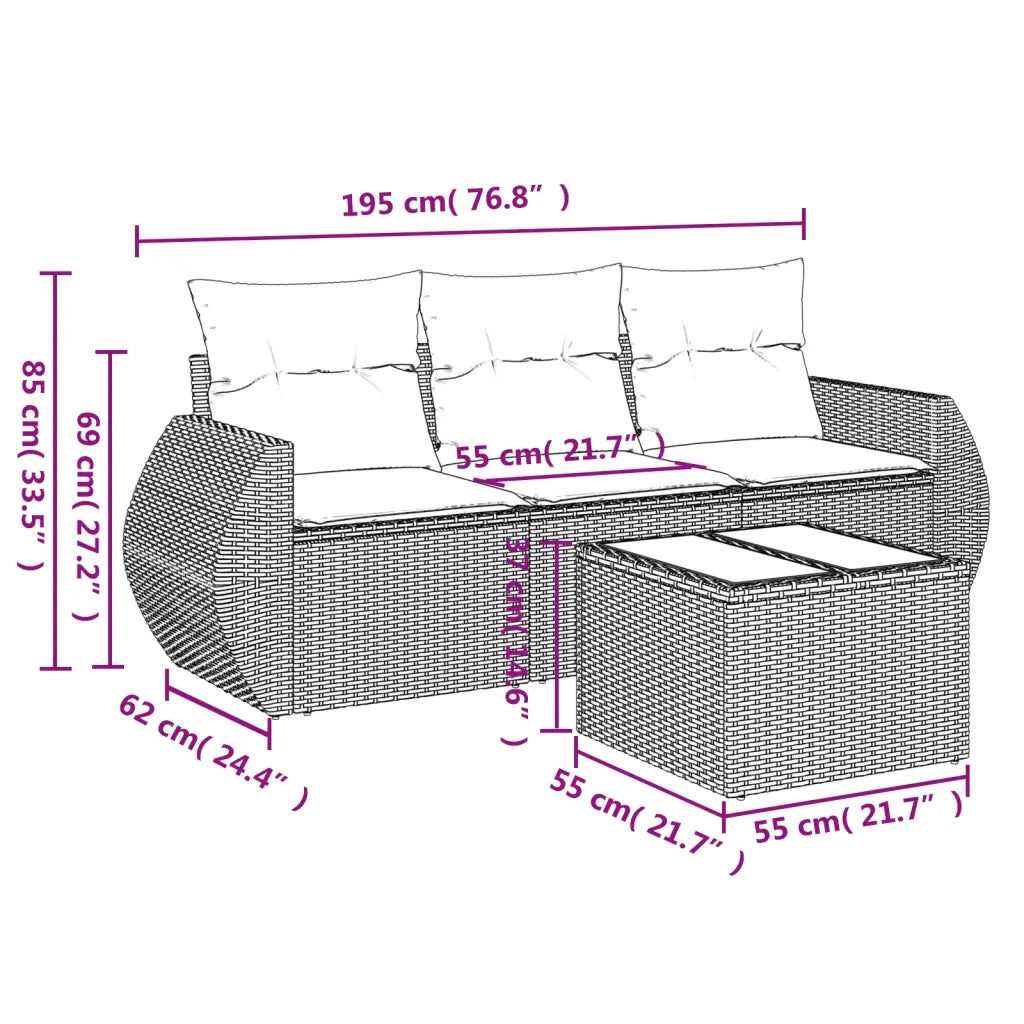 Set Divani da Giardino 4 pz con Cuscini Nero in Polyrattan