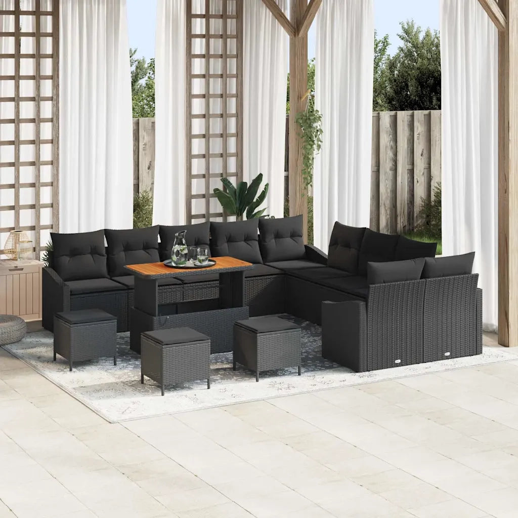 Set Divano da Giardino con cuscino 13 pcs Nero Poly Rattan