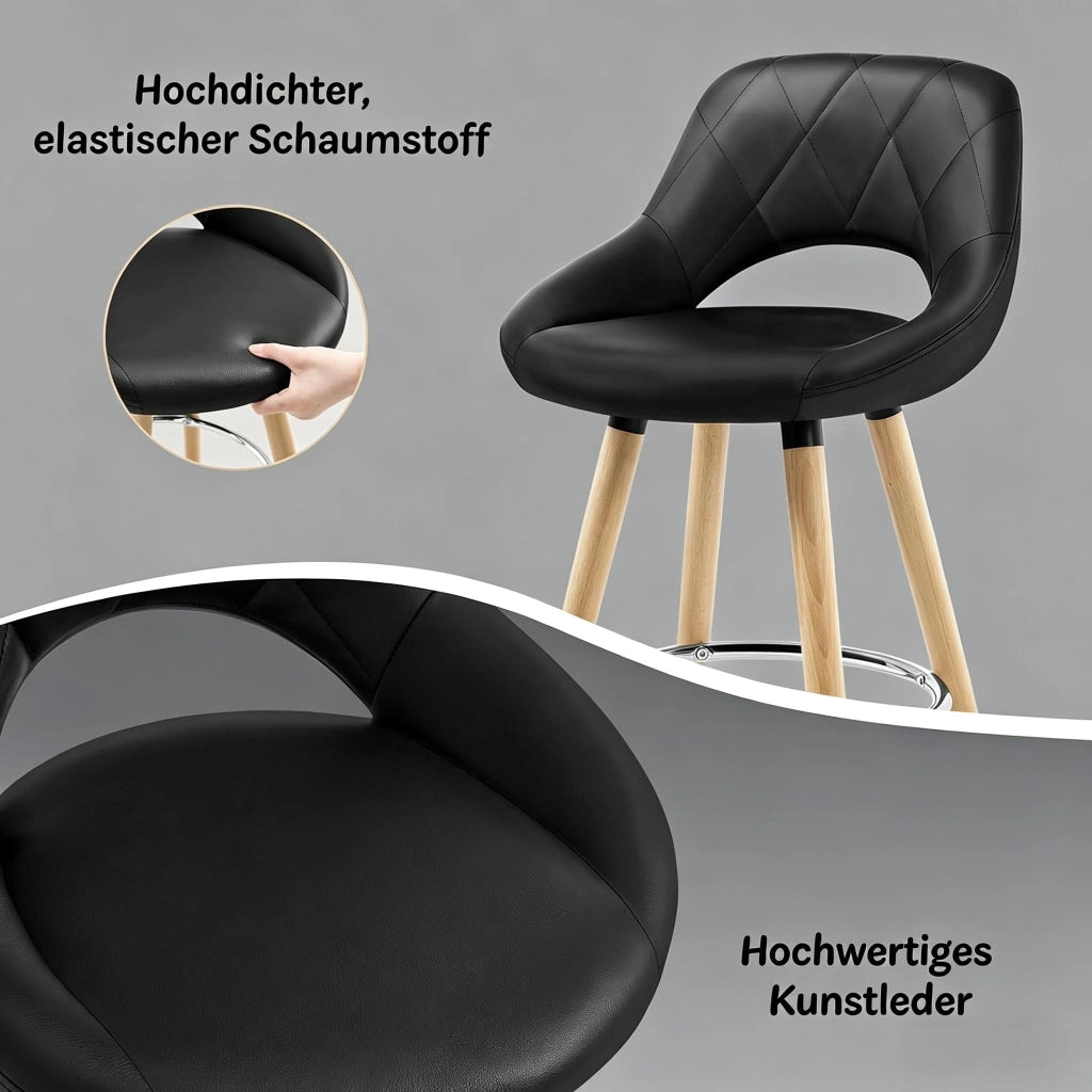 Sgabello da bar con schienale ergonomico e seduta in similpelle per cucina; bar e locali in legno nero