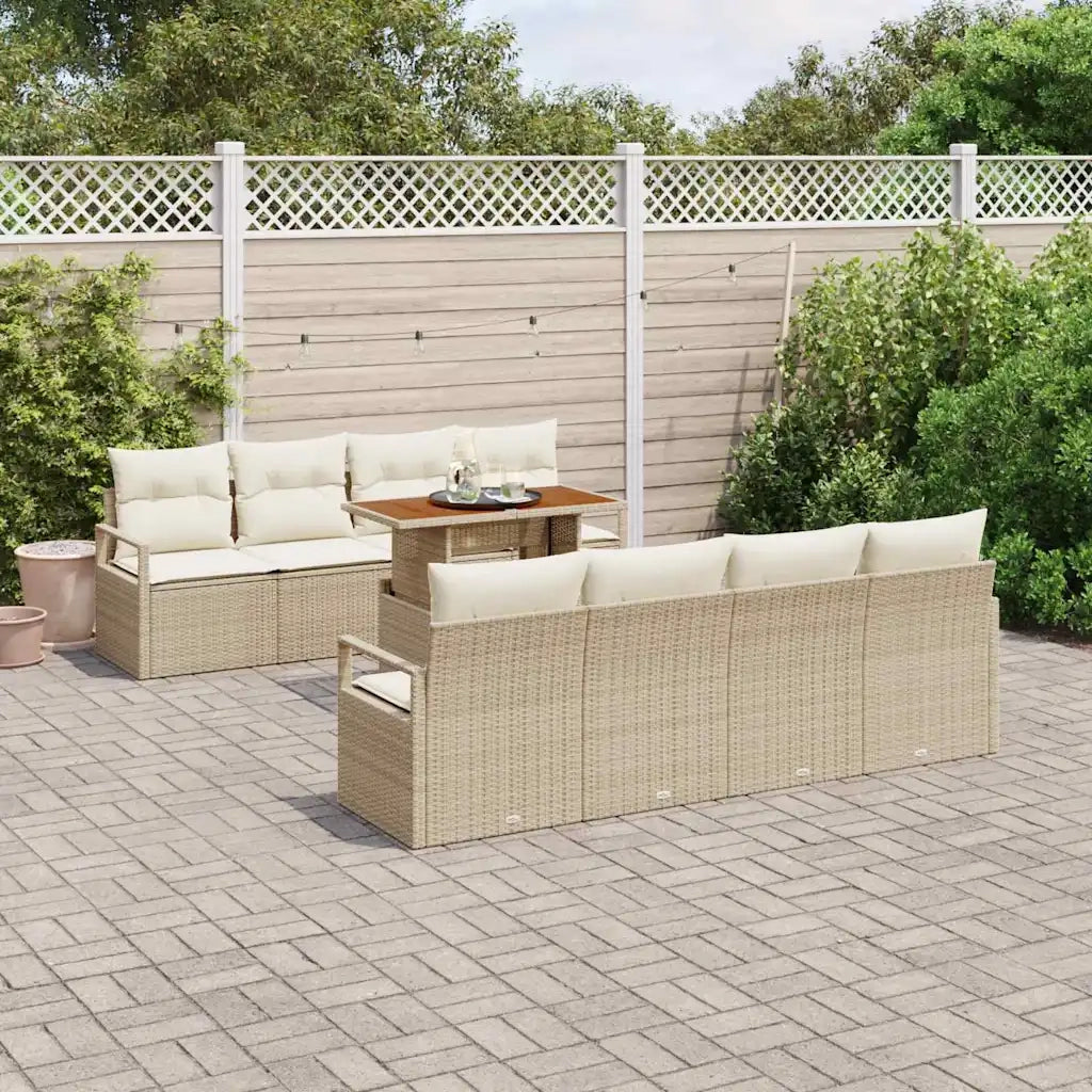 Set Divano da Giardino con cuscino 9 pcs Beige e Crema 3349686