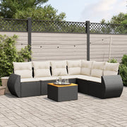 Set Divani da Giardino con Cuscini 7pz Nero Polyrattan