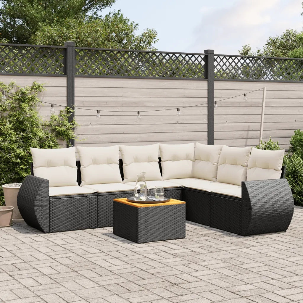 Set Divani da Giardino con Cuscini 7pz Nero Polyrattan