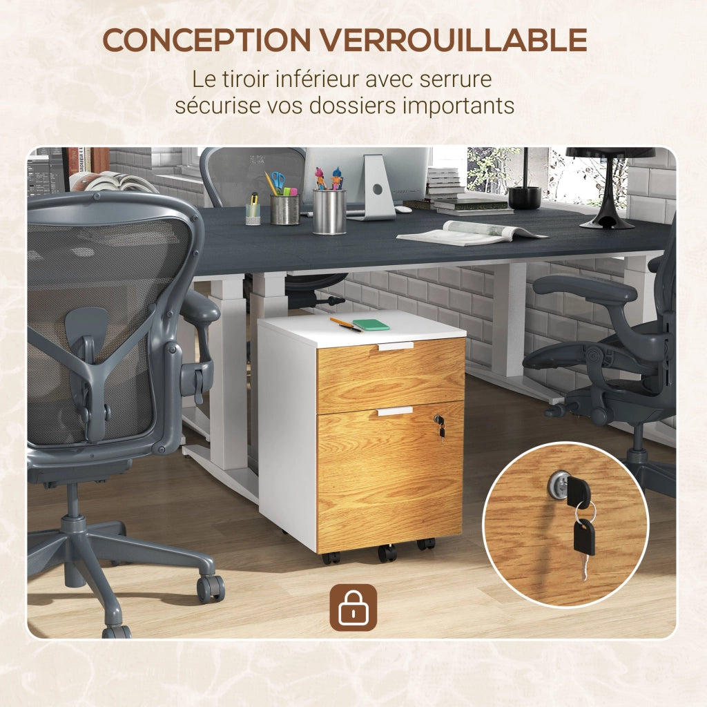 Cassettiera ufficio mobile 2 cassetti con serratura e barre per cartelle sospese ¨C Xylo ¨C 42x40x60 cm
