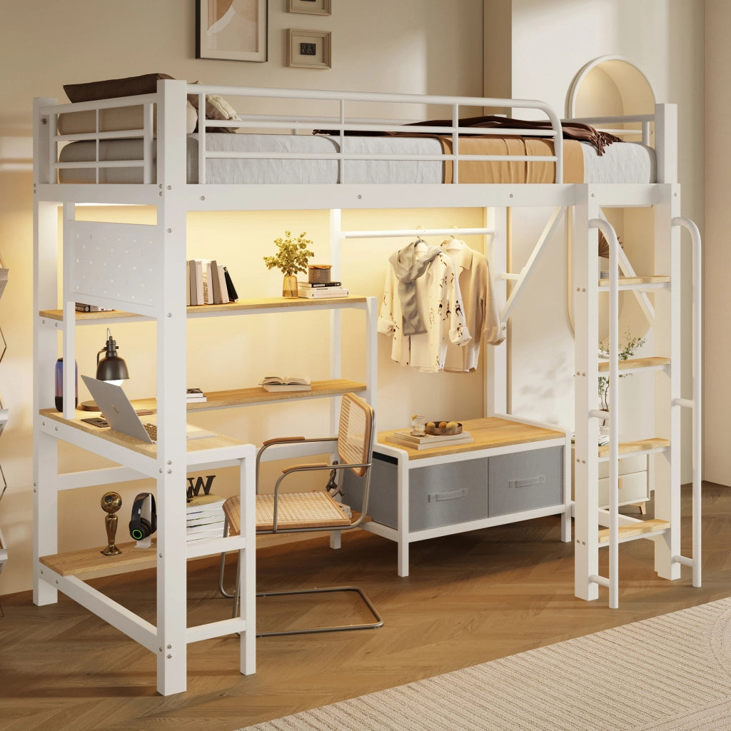 letto a castello metallo e mdf bianco 90 x 200 cm