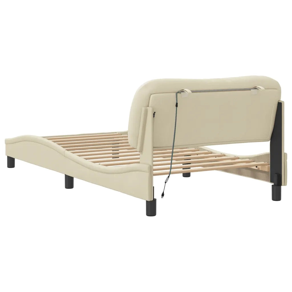 Giroletto con LED senza Materasso-Struttura Letto Hvar Crema 100x200 cm in Tessuto