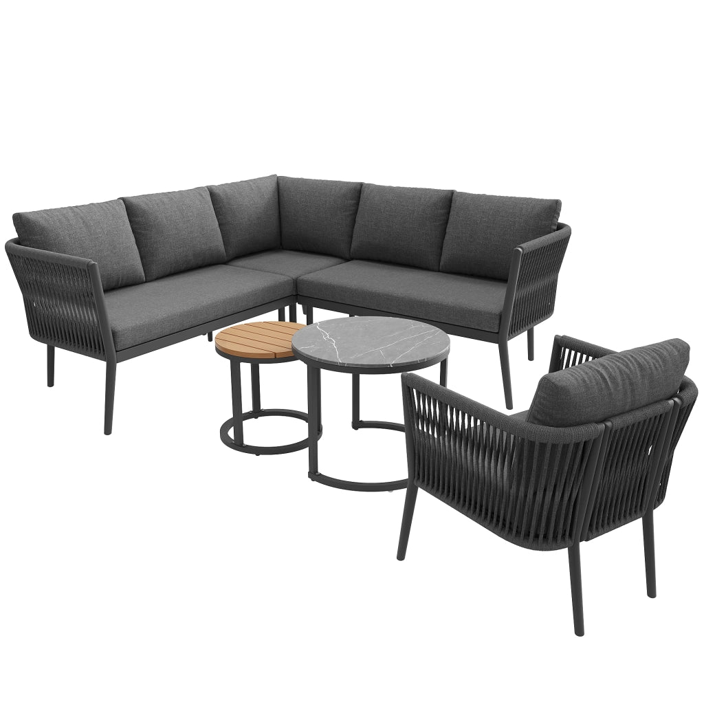 Set Divano da Giardino Modulare 6 Pezzi con Cuscini ¨C MINIMAL ¨C Polyrattan Grigio per Terrasse e Balcone