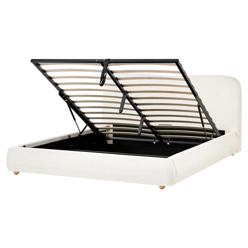 Letto con contenitore in poliestere bianco sporco 160 x 200 cm, design minimalista e moderno