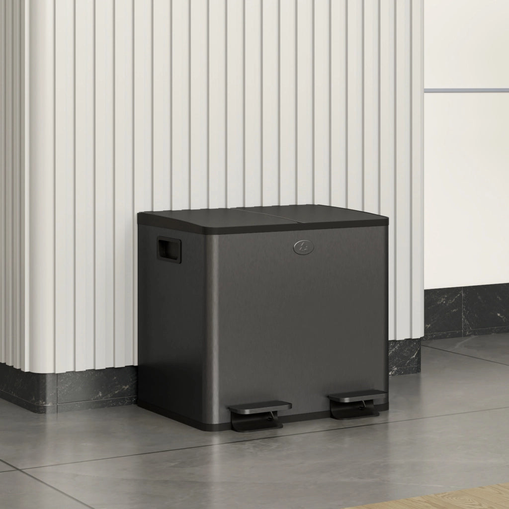 Doppio Cestino per Rifiuti ¨C zephmum ¨C Nero, Acciaio Inox, Plastica, 15 Litri