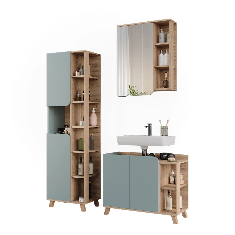 Vicco Set di mobili da bagno Sonoma/blu 3 parti