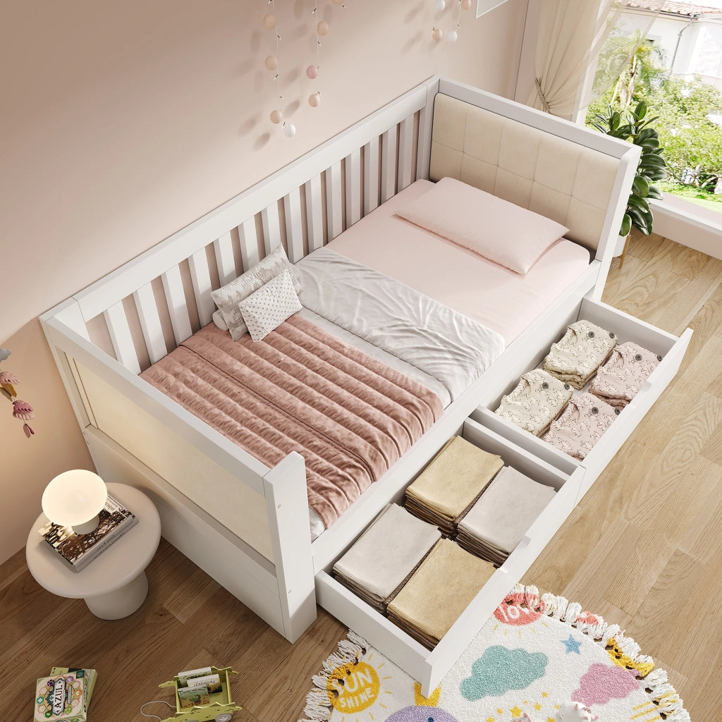 LETTO a una piazza 90x200 cm Bianco con 2 cassetti