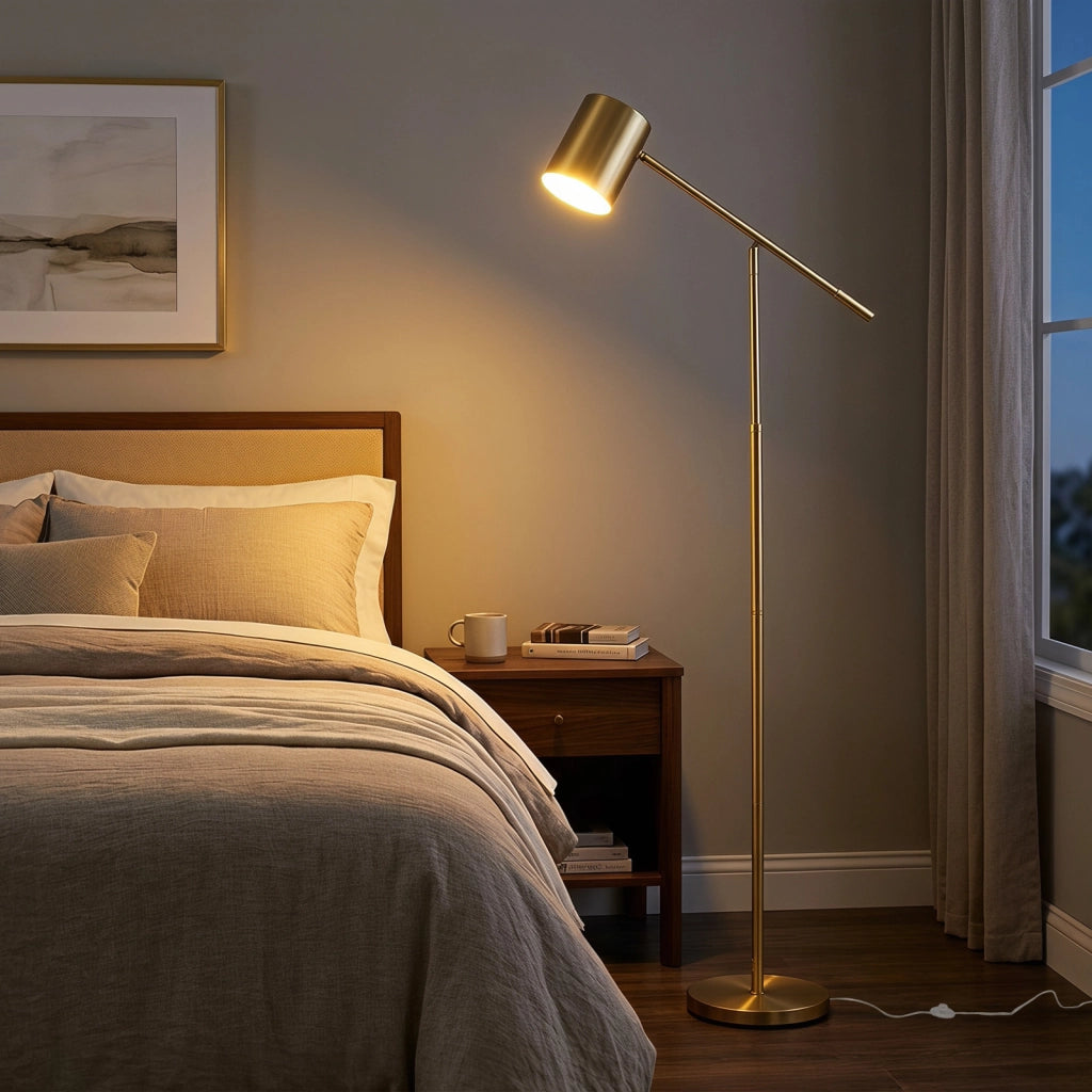 Lampada da terra regolabile in metallo base rotonda antiscivolo interruttore a pedale, Lampada da pavimento per camera da letto soggiorno e studio