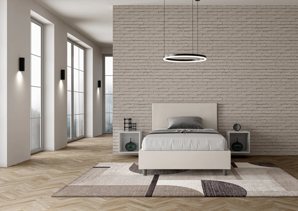 BS COM Letto una piazza e mezza contenitore imbottito 120x210 similpelle bianco