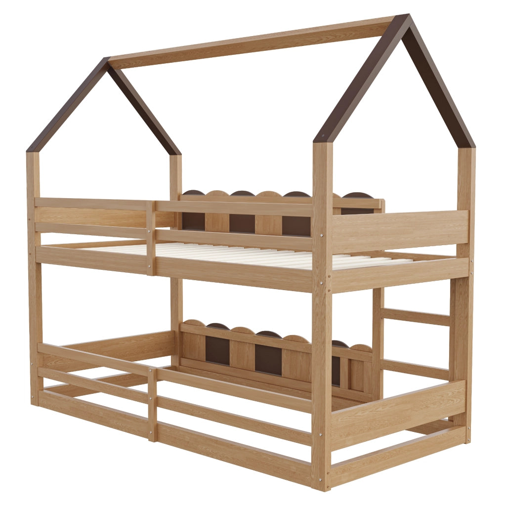 Letto a castello per bambini 90x200 cm con design a casetta e sponde di sicurezza