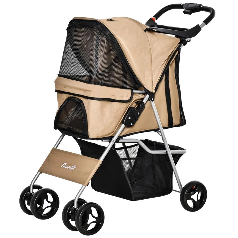 PASSEGGINO PER CANI TAGLIA PICCOLA E MINI PIEGHEVOLE CON CESTINO E PORTABICCHIERE, 75X46X94 CM, CAFÈ