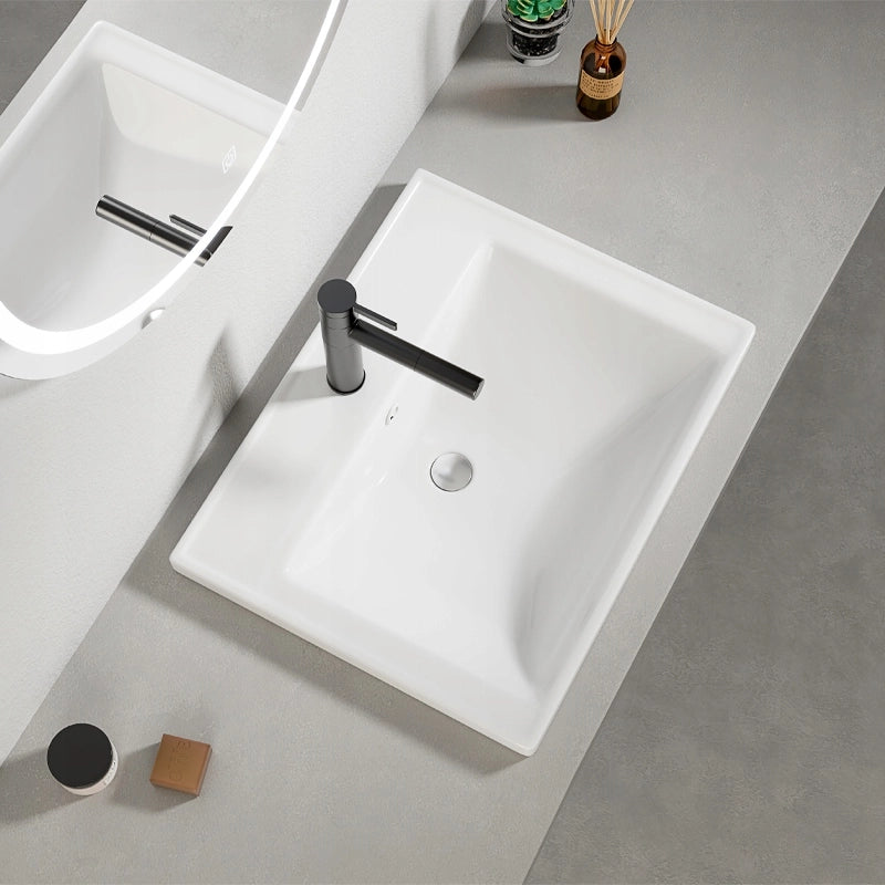 LAVABO IN CERAMICA BIANCO DA INCASSO NEL PIANO DI LAVORO RETTANGOLARE 52 x 41 CM