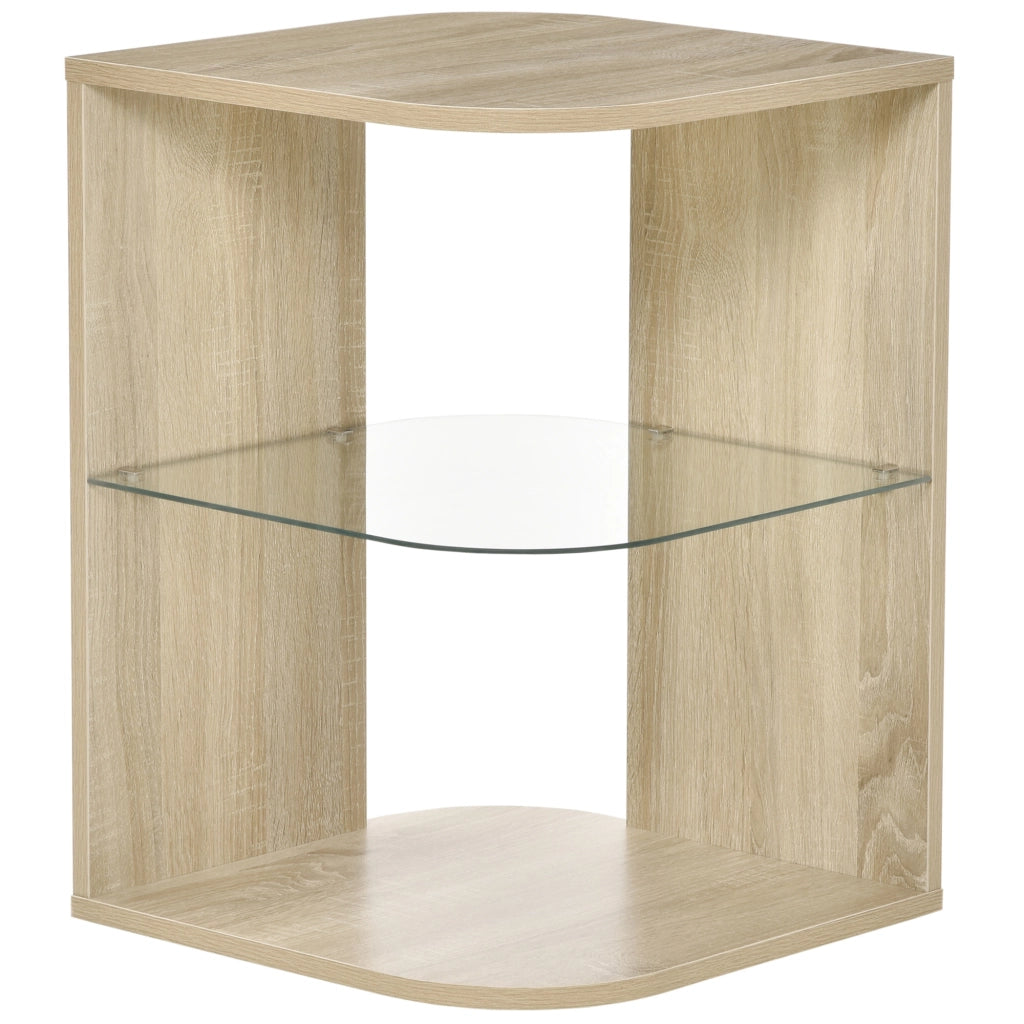 Tavolino da salotto moderno con ripiano in vetro ¨C Minimal ¨C 40x40x56 cm legno naturale