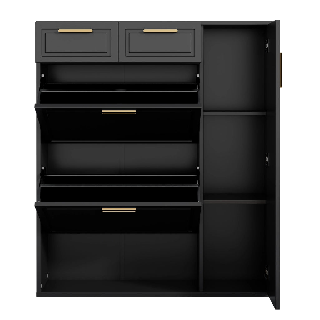 Scarpiera Moderna con Cassetti, Ante e Ripiani ¨C MINIMAL ¨C Nero, 95x24x107