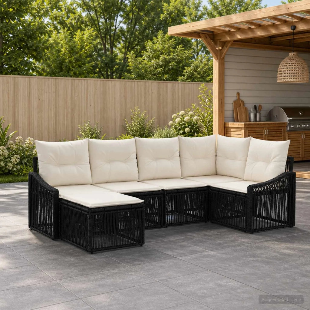 Set Divano da Giardino 6 pz Nero polyrattan 3436072