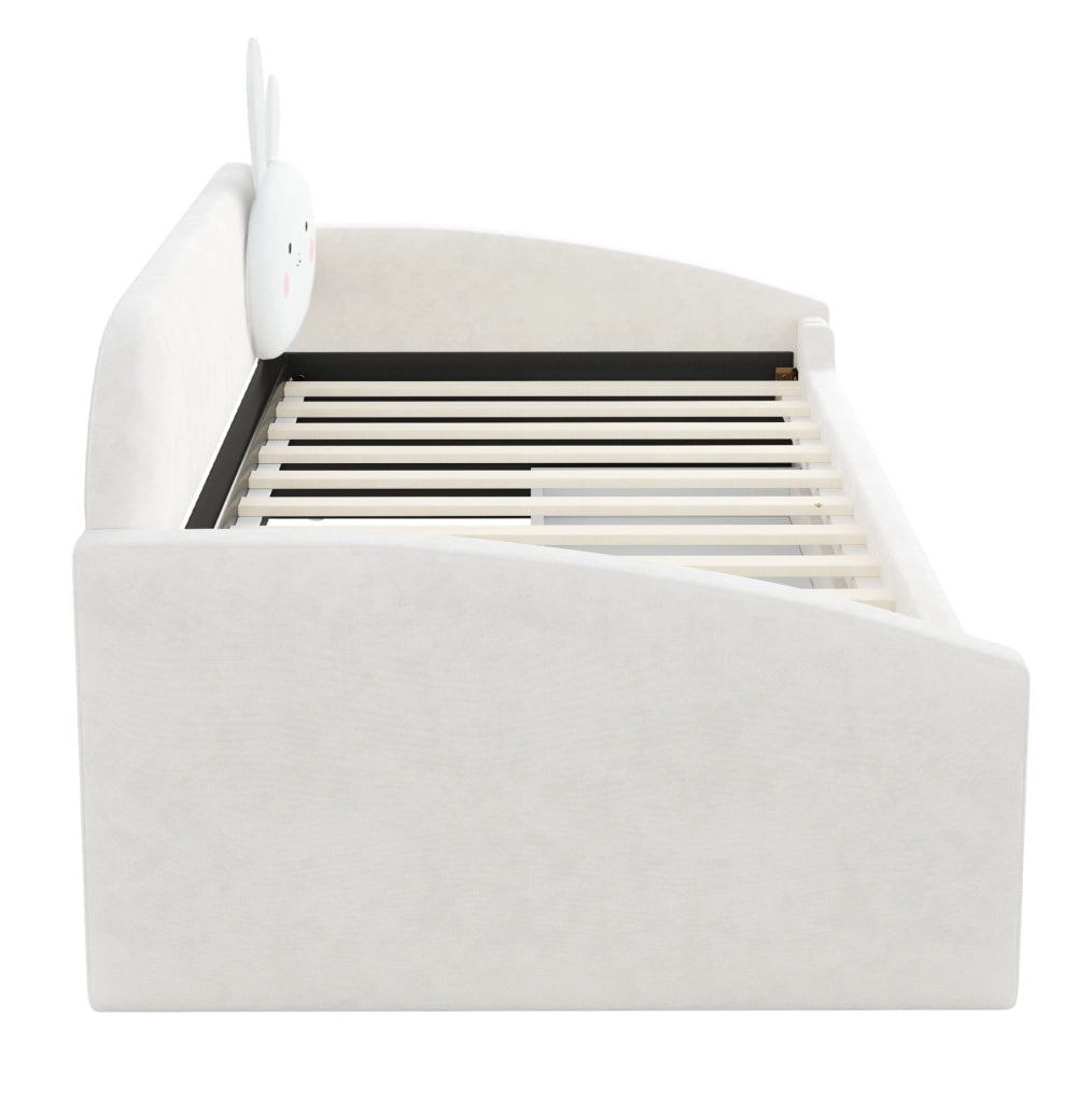 Letto imbottito 90x200 cm con cassetti e LED in velluto beige