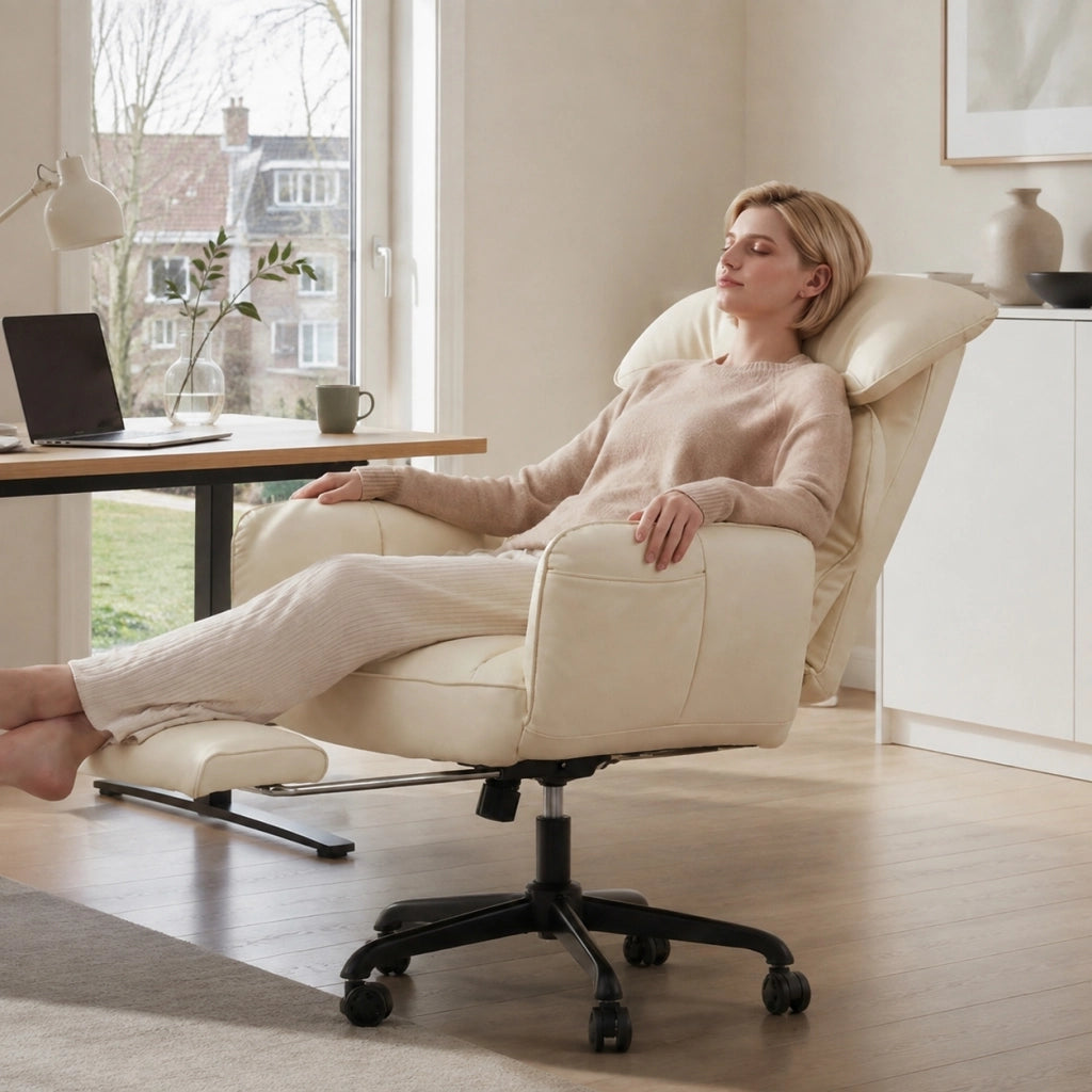 Sedia da ufficio ergonomica - Con corrimano e poggiapiedi - Con braccioli regolabili - Schienale regolabile - Beige