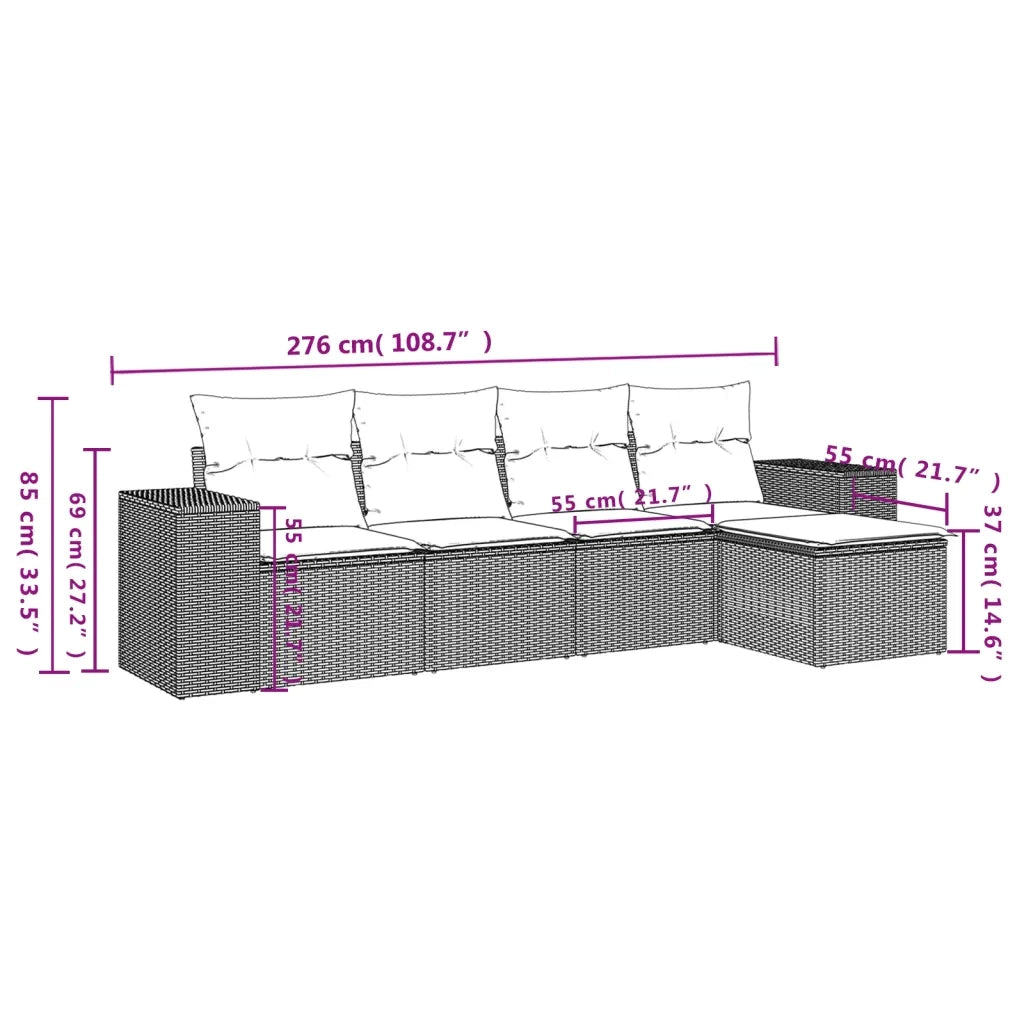 Set Divano da Giardino 5 pz con Cuscini Beige in Polyrattan 3254825