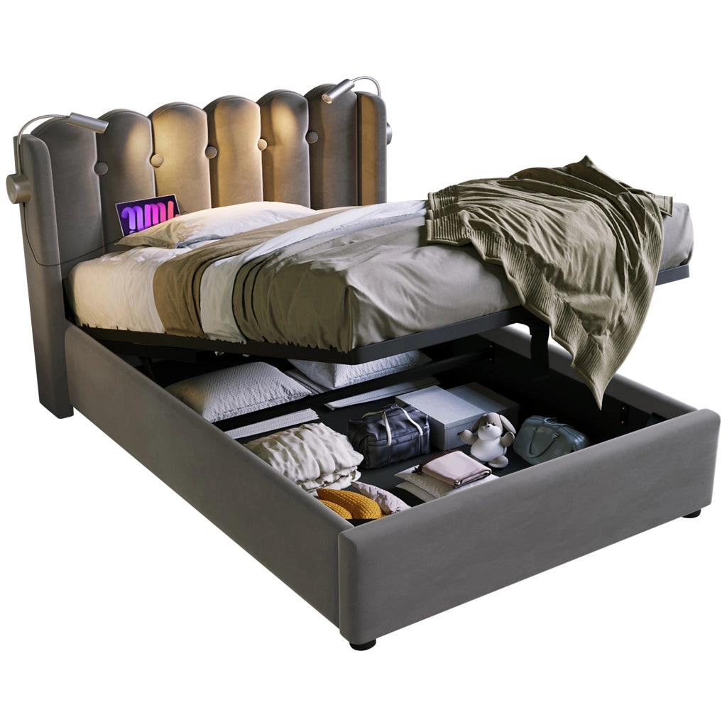 letto imbottito velluto grigio 90x200 cm