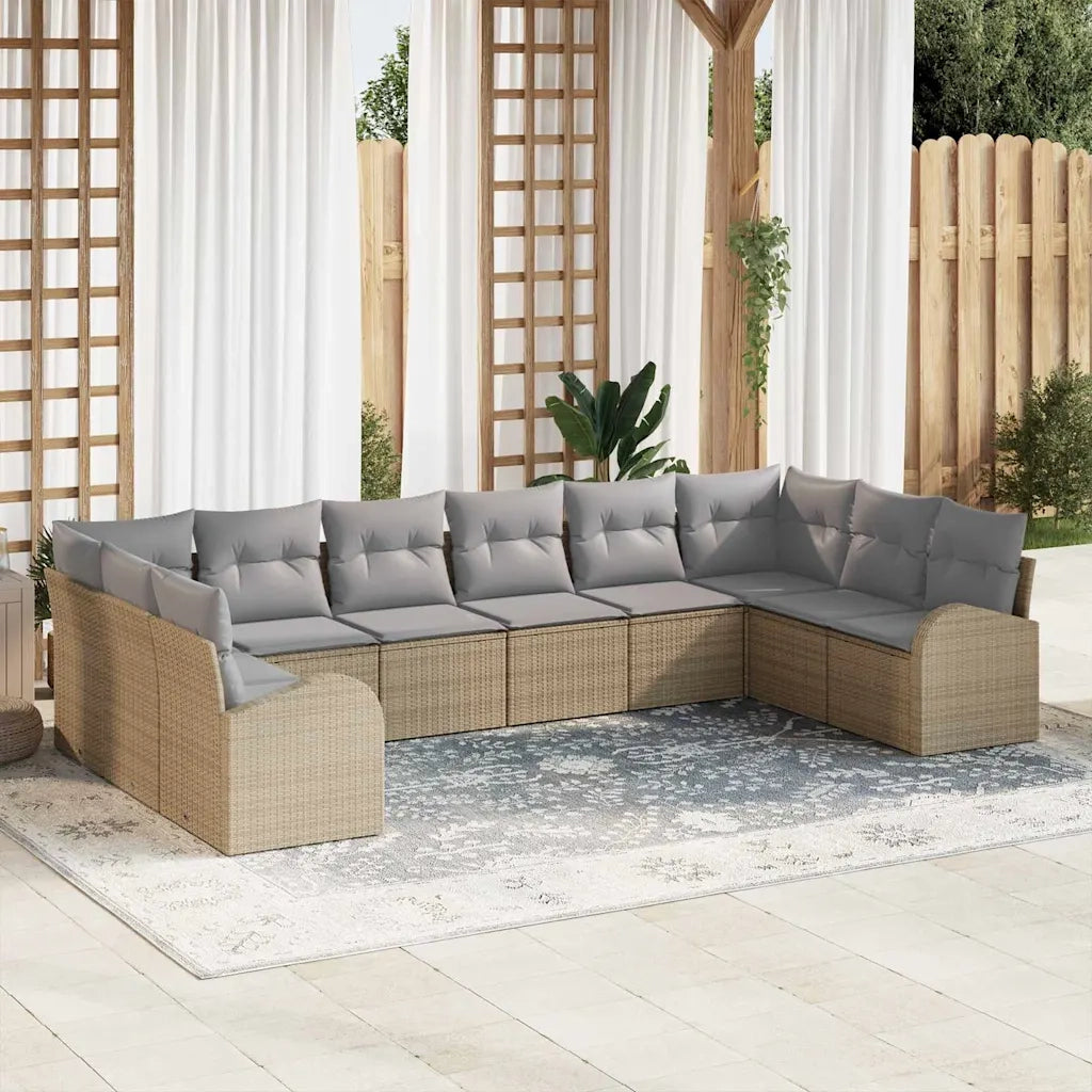 Set Divano da Giardino 10 pcs Beige e Grigio Chiaro polyrattan 3354889