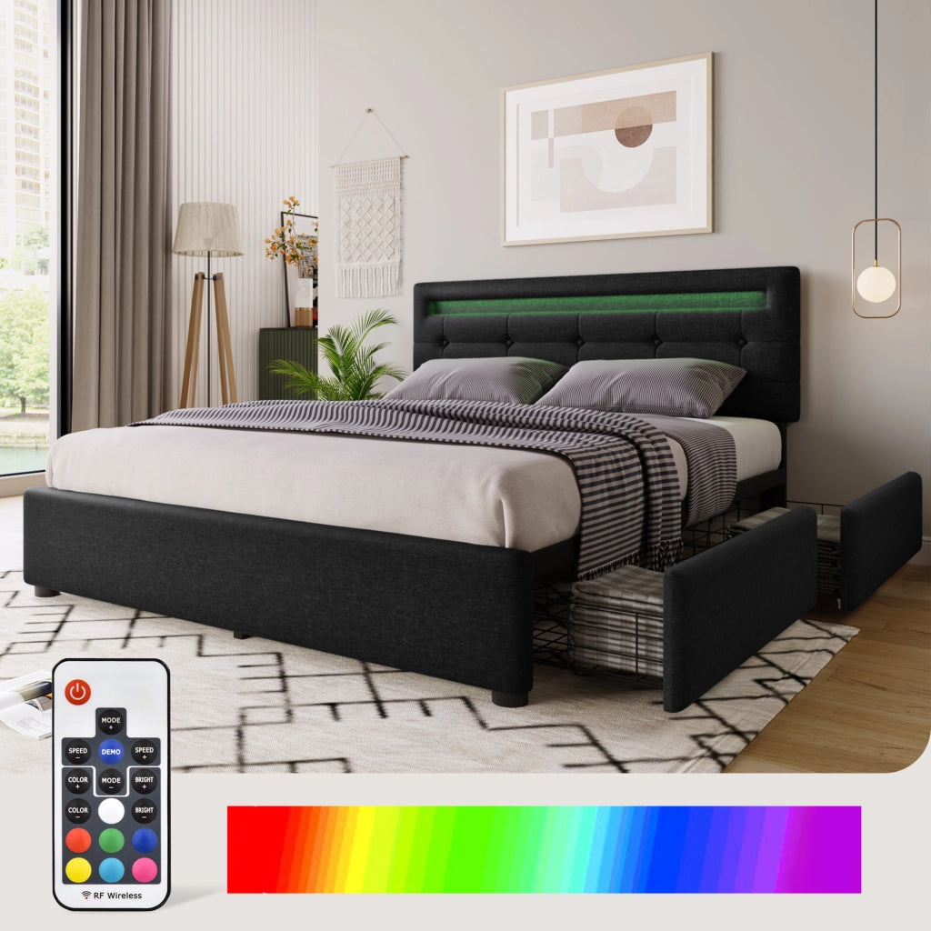 letto matrimoniale lino nero 150x208 cm