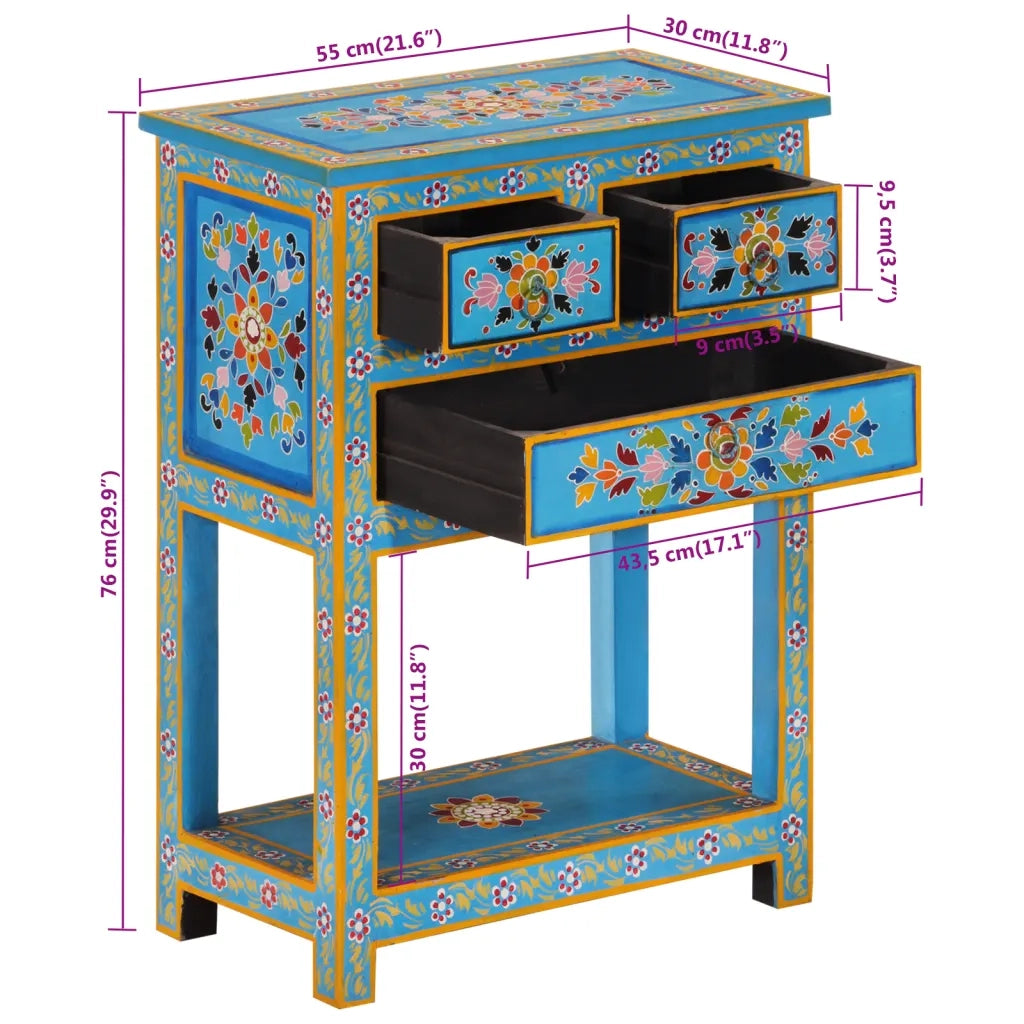 Credenza | Madia | Buffet da pranzo | Armadio da pranzo Turchese 55x30x76 cm in Legno Massello di Mango