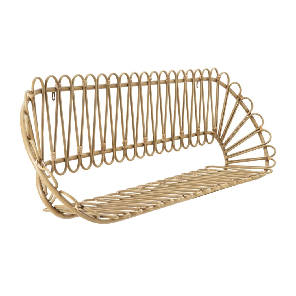 Libreria da muro Panama in ferro e rattan 162x28x43,5 cm