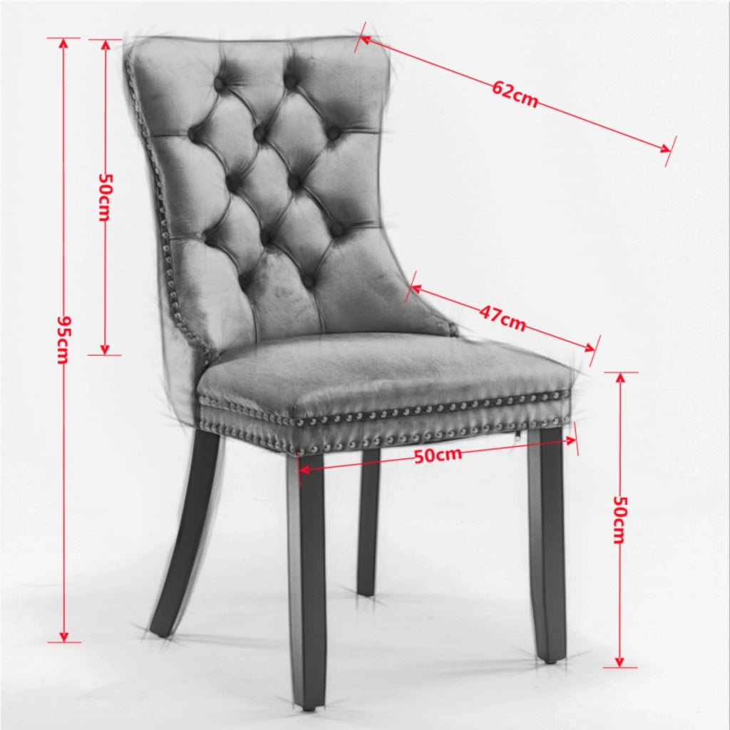 Sedie da pranzo 2 pezzi con schienale alto imbottito e piedini regolabili in velluto grigio 62 × 51 × 47 cm
