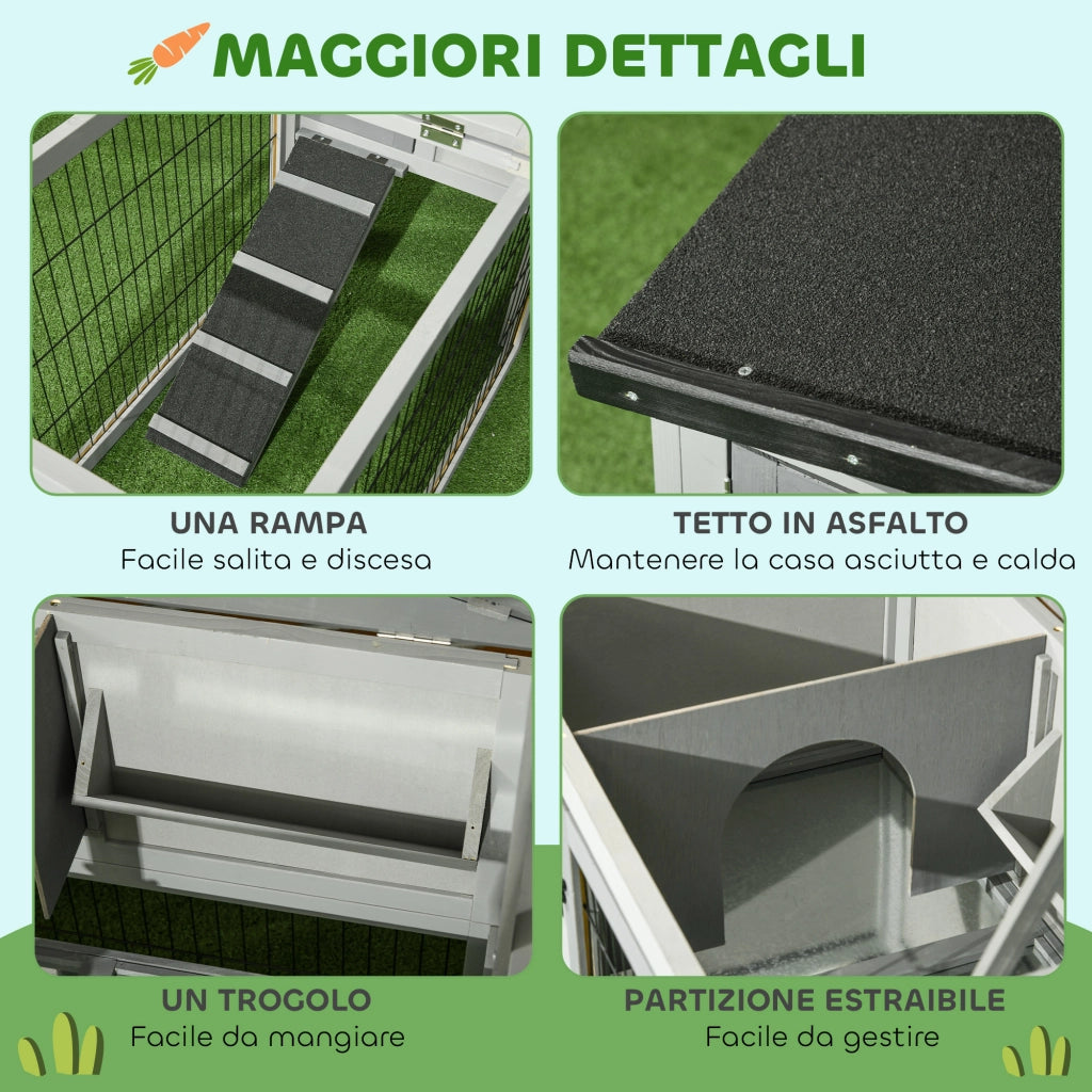 Conigliera da Esterno in Legno di Abete ¨C Minimal ¨C 150x52x68 cm Grigio Chiaro