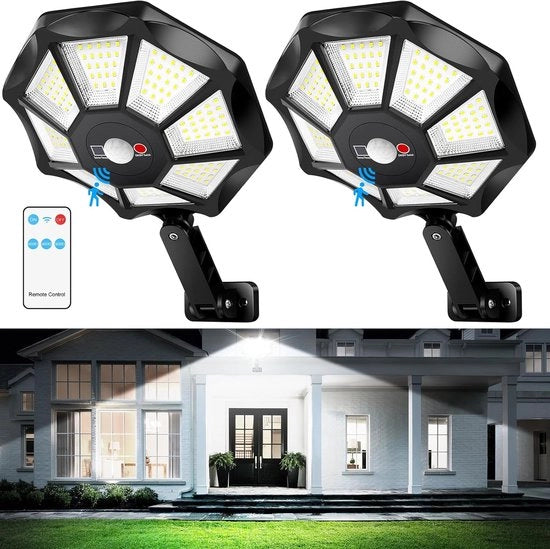 Due pezzi - Fari Esterni a LED 168 - 6500K - Sensore di Movimento - Con Comando a Distanza - 2-Pack