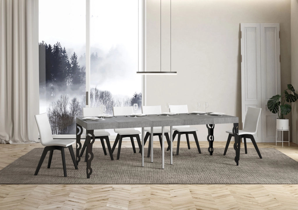 Tavolo allungabile 90x90/246 cm Karamay Premium Cemento telaio Antracite