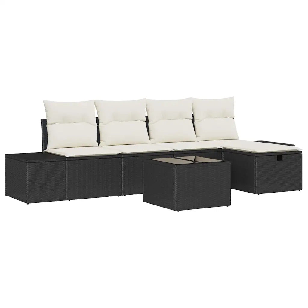 Set Divano da Giardino con cuscino 6 pcs Nero polyrattan