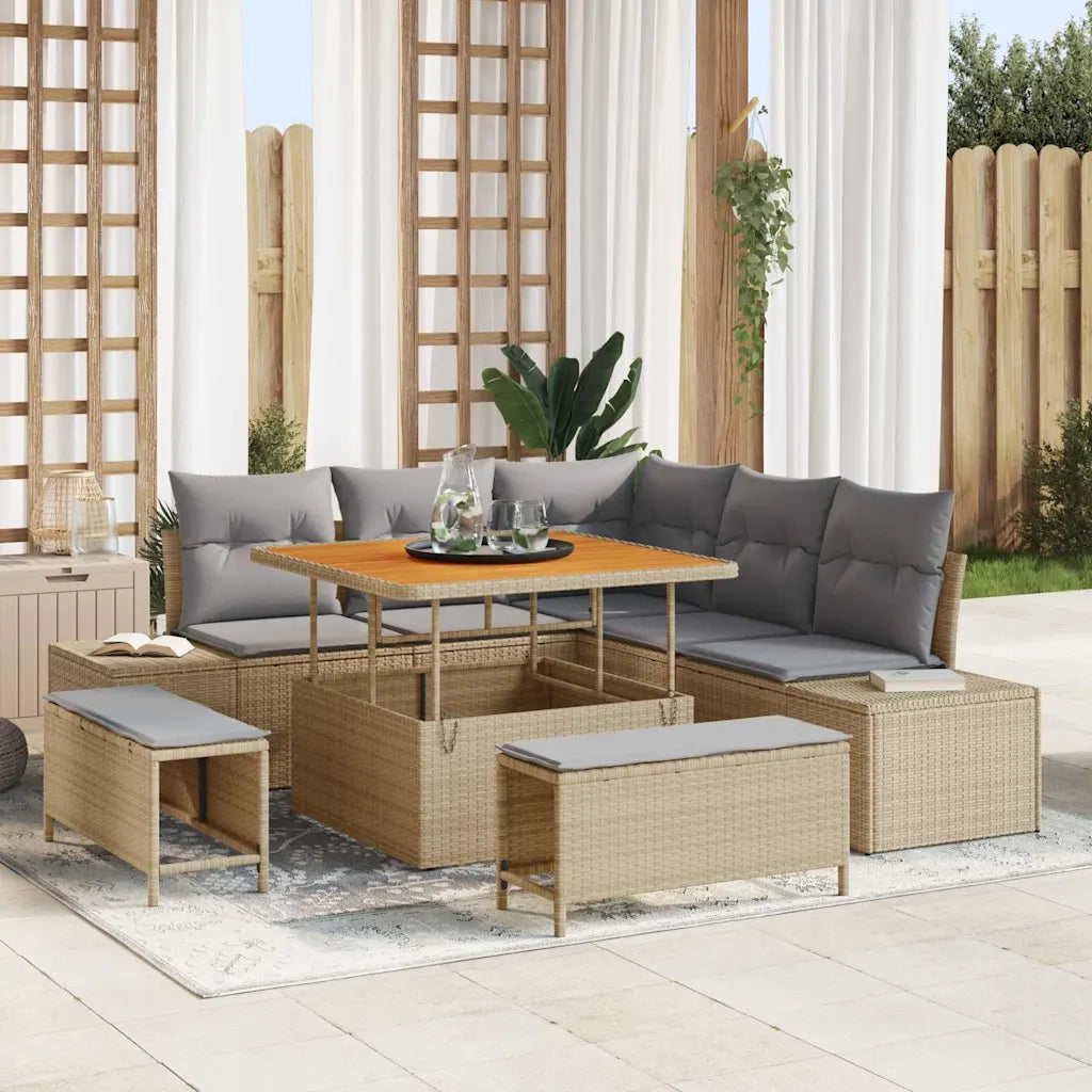 Set Divano da Giardino con cuscino 8 pcs Beige polyrattan