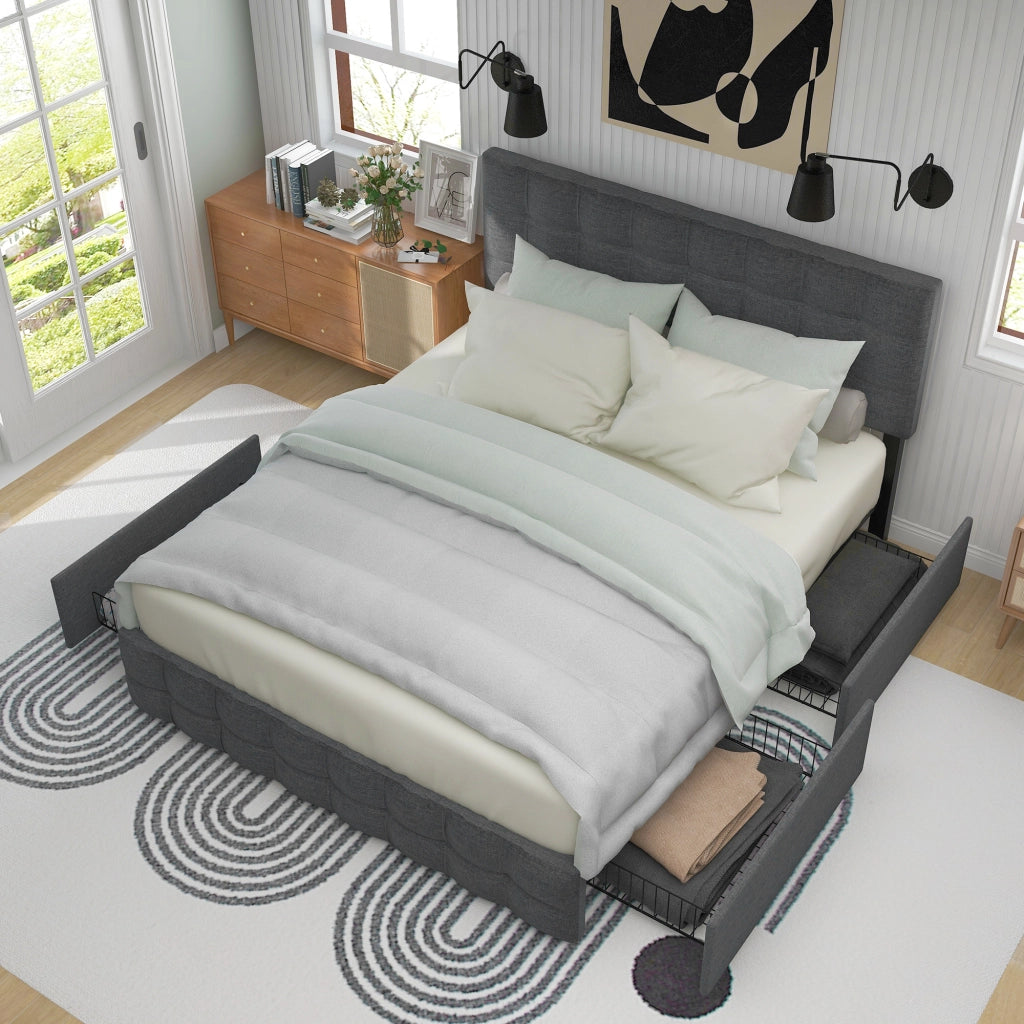 letto imbottito lino grigio 140 x 200 cm