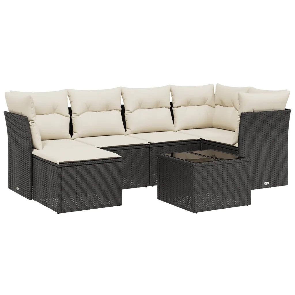 Set Divani da Giardino con Cuscini 7pz Nero Polyrattan