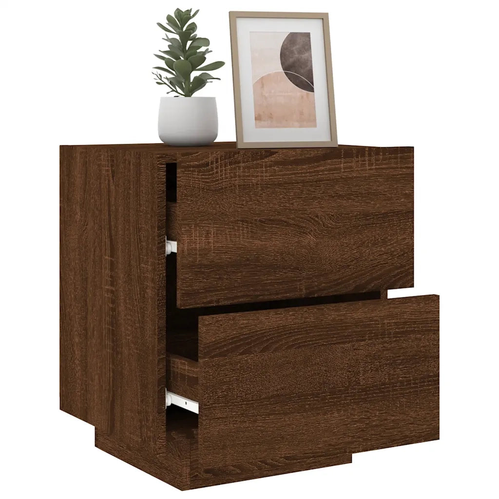 Comodino con Luci LED Rovere Marrone in Legno Multistrato 836747