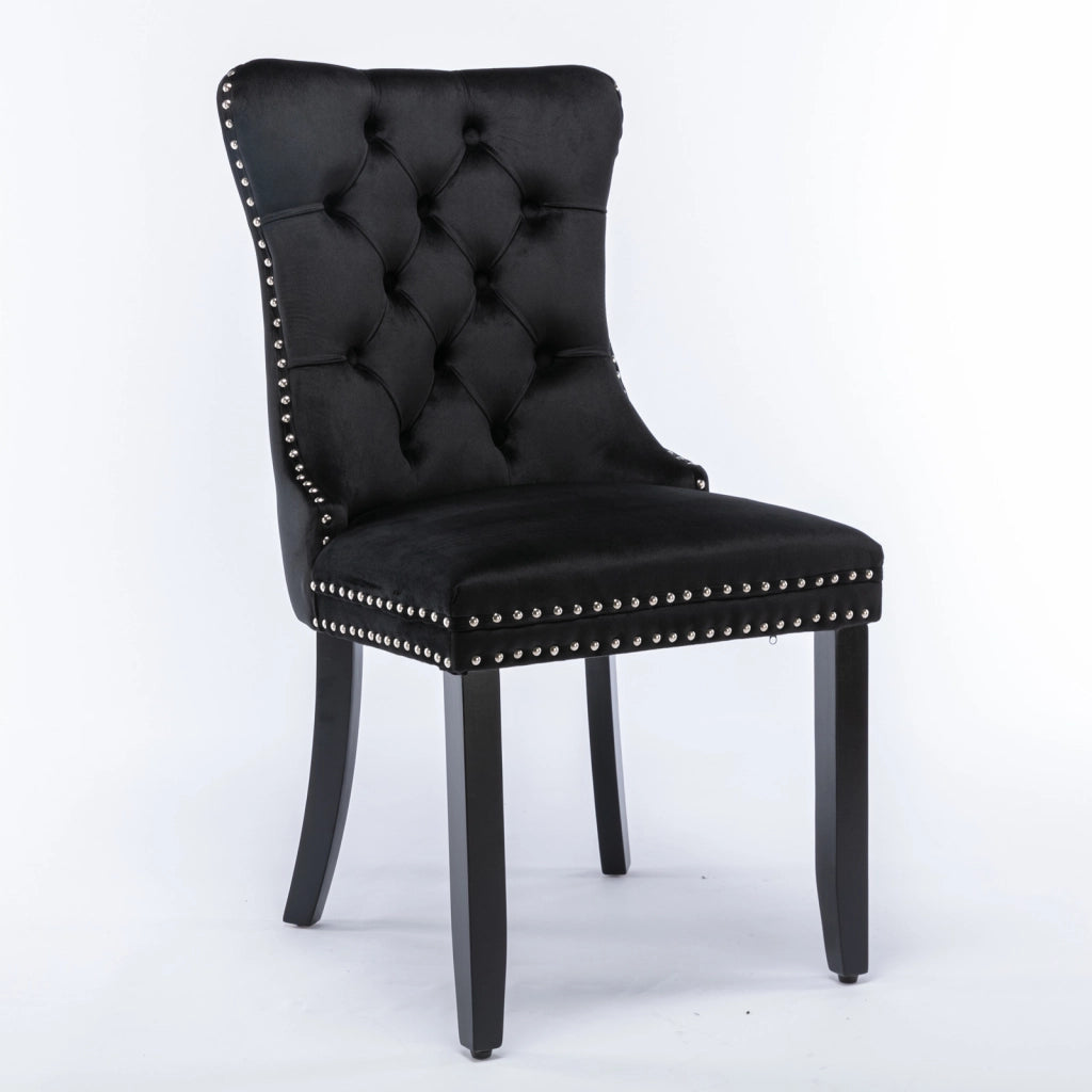Set di 2 sedie da pranzo moderne e di alta gamma Nikki Collection in legno massello trapuntato con rivestimento in velluto e gambe in legno con borchi