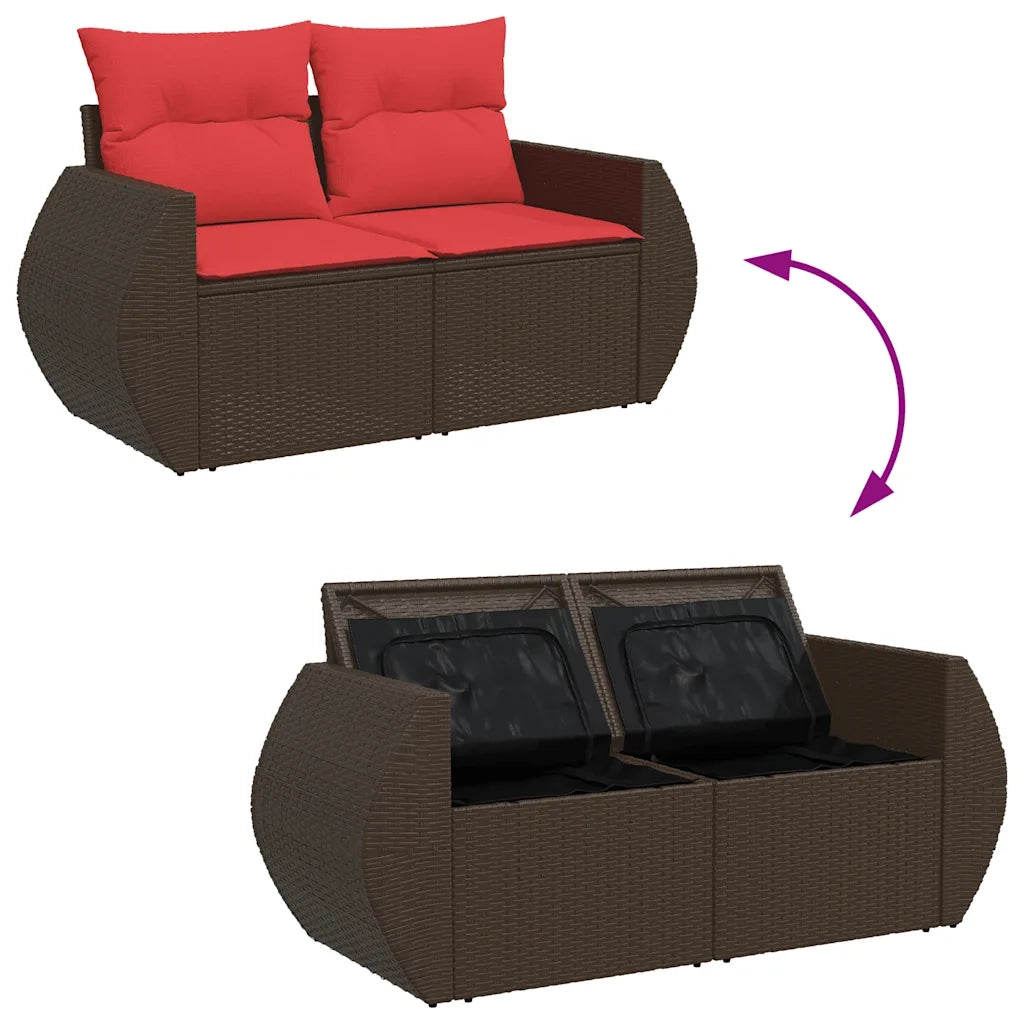 Set Divano da Giardino 5 pz Cuscini Marrone Polyrattan e Acacia 3326635