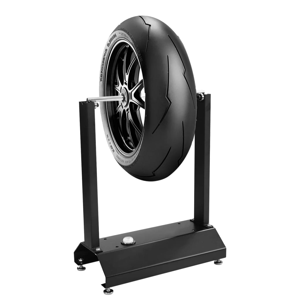 Equilibratrice per pneumatici di dimensioni 40,5 x 22 x 51 cm con coni regolabili e livella a bolla realizzata in acciaio alluminato 20_0020082