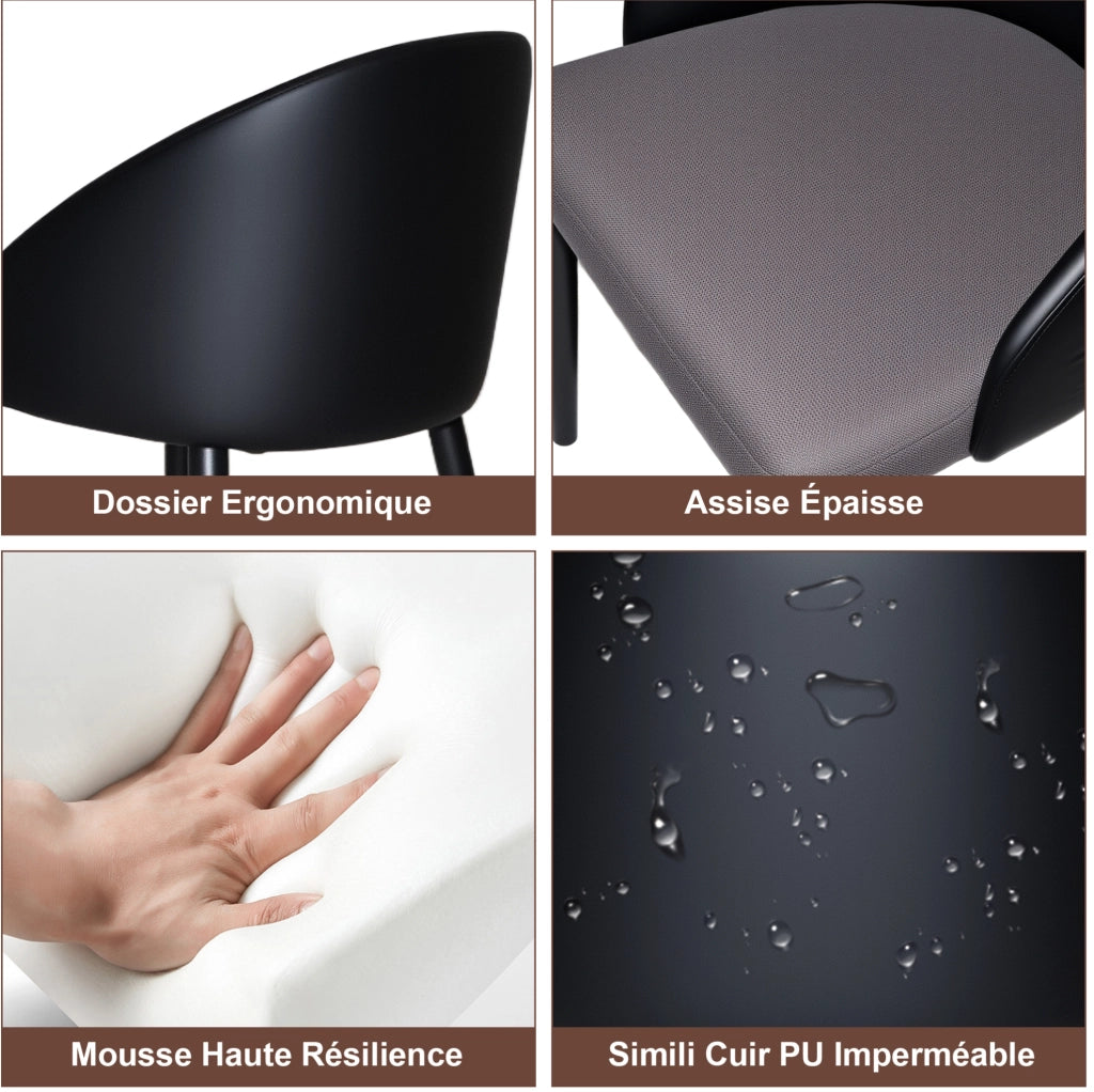 Set di 2 sedie da pranzo moderne con schienale ergonomico in PU nero; seduta in mesh grigio e struttura in acciaio; grigio