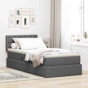 Letto con contenitore e LED Grigio scuro 100 x 200 cm Tessuto