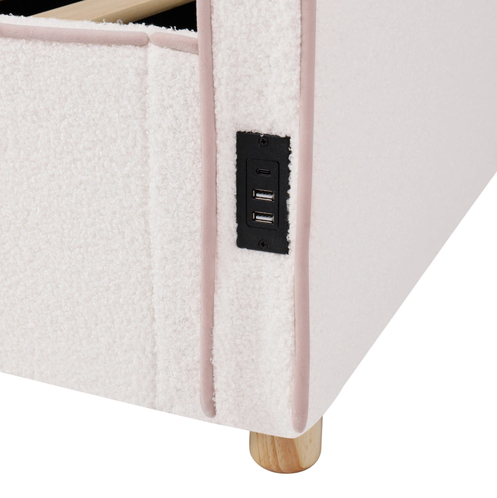 Letto da giorno imbottito 90x200 cm con contenitore idraulico e presa USB/Type-C