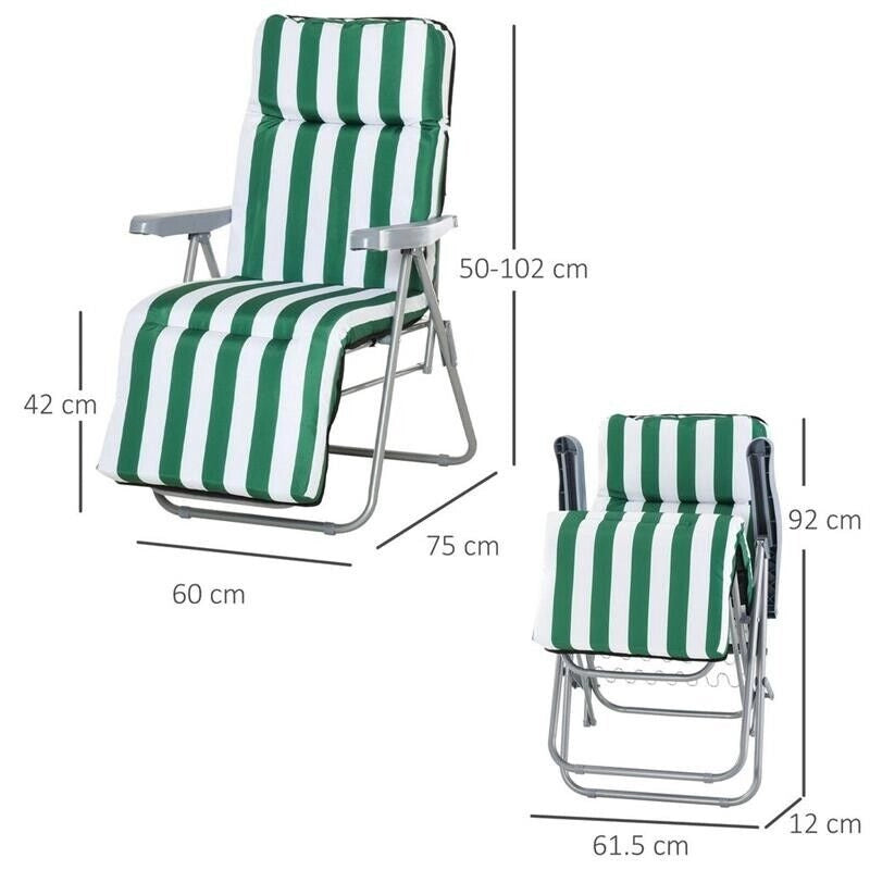 SEDIA SDRAIO DA SPIAGGIA 2 PEZZI PIEGHEVOLE E RECLINABILE VERDE E BIANCO